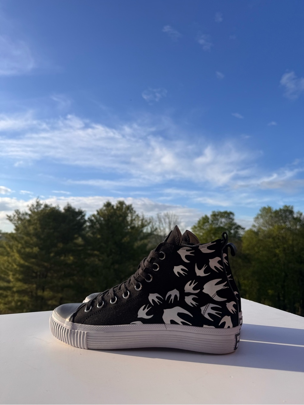 McQ Alexander McQueen Swallow Vulc High Top Sneakers Black White EU 42